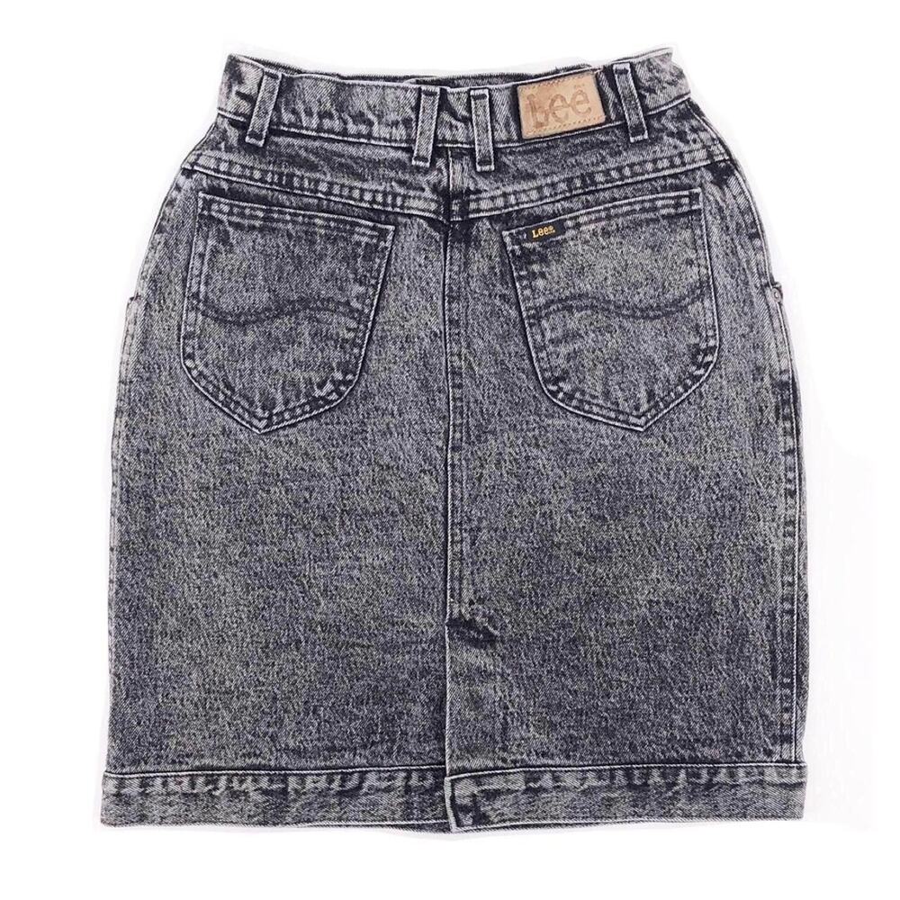 90s Lee black stone washed denim jean skirt 1990s vintage